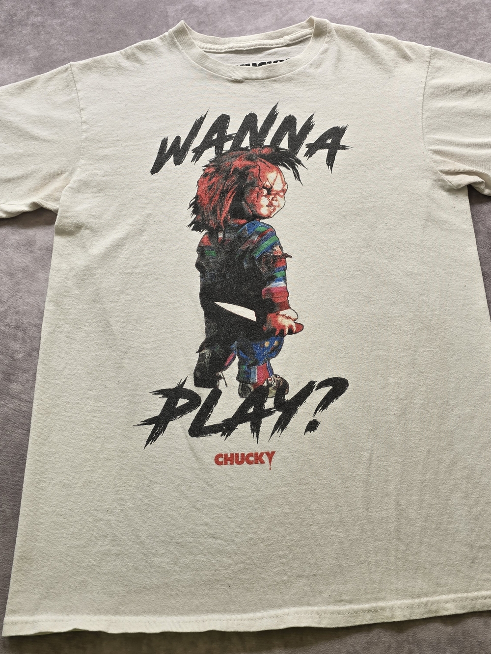 Chucky Wanna Play Horror Graphic Tee Women’s Small Distressed